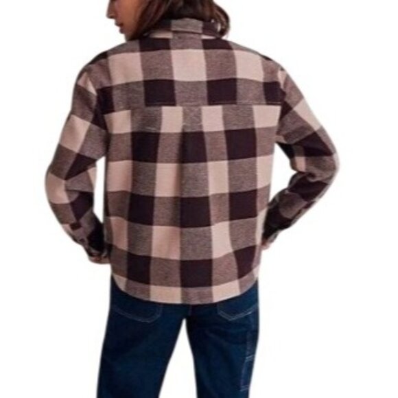 Madewell Women's Medium Waffle Half-Zip Popover Pink Plaid Long Sleeve Shirt - Picture 3 of 16